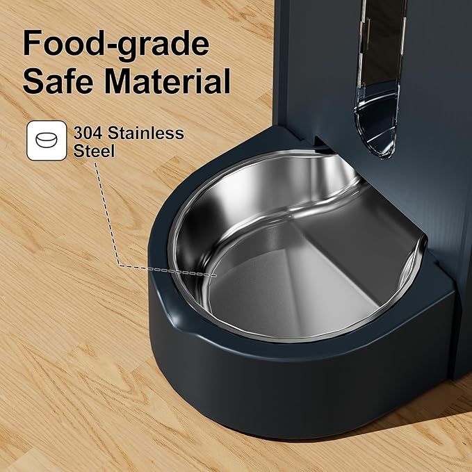 Gardner Pet Automatic Gravity Food Feeder and Water Dispenser, 1.8 Gallons*2 Stainless Steel Two-in-One Set Large Capacity Dispenser for Pets Dogs, Puppies, Kittens (Dark Blue)