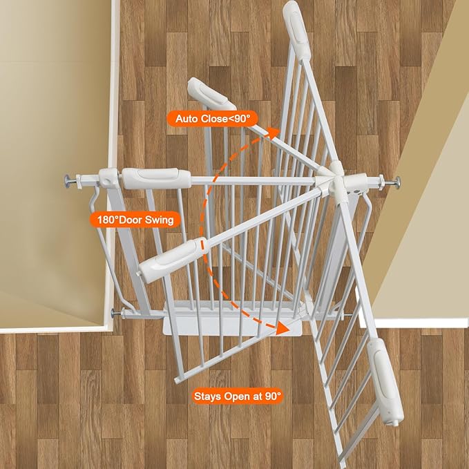 Extra Wide Baby Gate Extra Tall Dog Gate for Stairs Doorways White Metal Tension Child Pet Safety Gates with Pressure Mount 34-38.5 Inch Wide