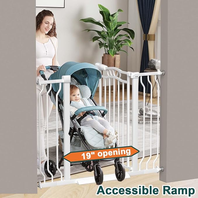 Fairy Baby 53.1"-62.5" Extra Wide Long Baby Gate, Dog Safety Gates & Gate Extensions for Stairs, Doorways, Hallways and Kitchen, Pet Garden Animal Barrier Fence Indoor Kid Gate Metal Auto Close, White