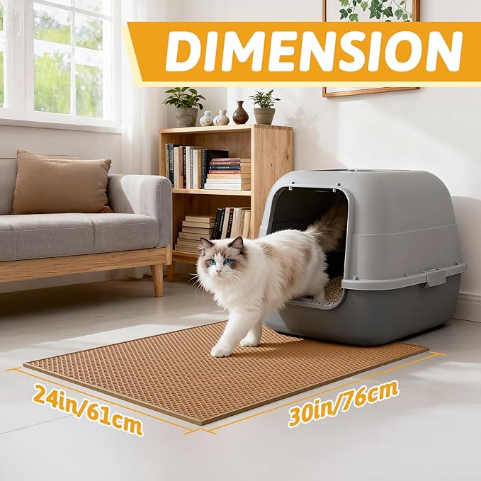 Pieviev Cat Litter Mat Double Layer Waterproof Urine Proof Trapping Mat 1 Pack (30''X24'', Brown)