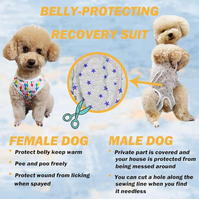 Dog’s Recovery Suit Post Surgery Shirt for Puppy, Wound Protective Clothes for Little Animals(White spot-s)