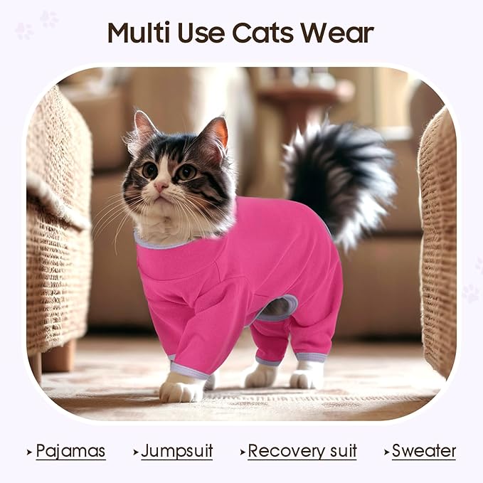 DENTRUN Cat Clothes for Hair Control with Hair Sticky Fabric - Soft Recovery Suit & Breathable Lint-Resistant Cat Sweater for Cats Only, Kitten Onesie Pajamas, XXL, Bright Pink