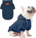 BEAUTYZOO Small Dog Hoodie Sweater with Pockets, Dog Clothes for Small Medium Dogs Boy Girl, Waffle-Like Laminated Cotton Pet Coats with Hat and Leash Hole, Navy Blue ML