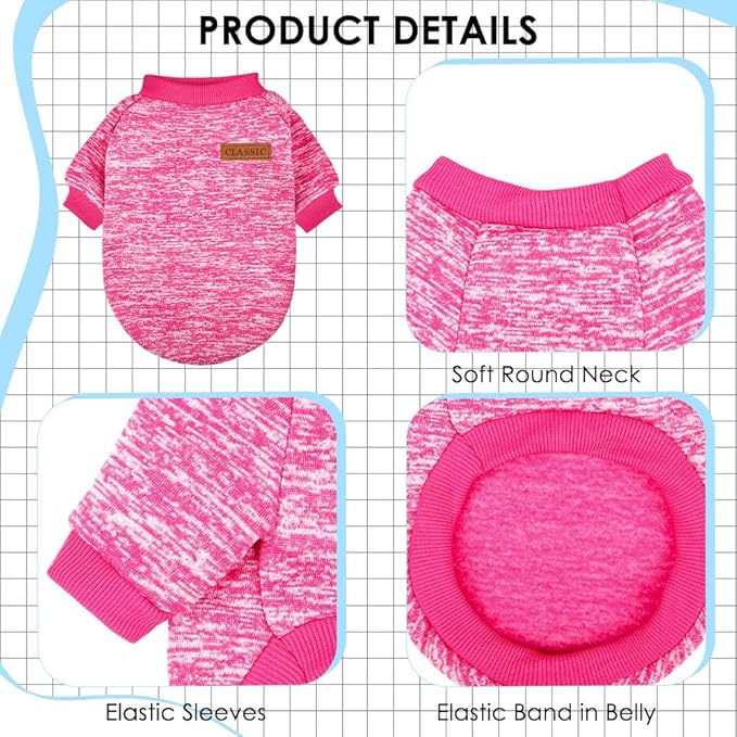 3 Pack Dog Sweaters for Small Dogs Girl Boy Winter Fleece Clothes Warm Soft Dog Sweatshirt Outfit for Dogs Cats Pet Apparel (Rose+Light Blue+Purple, Medium)