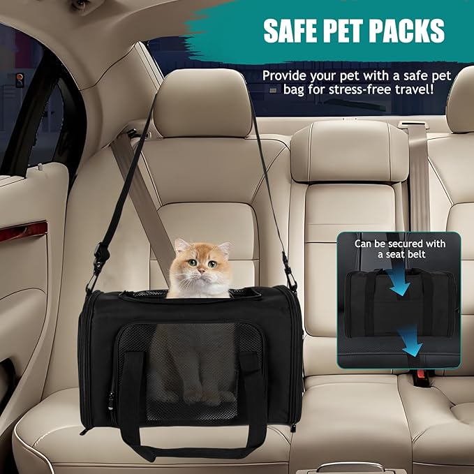 Top tasta Dog Cat Carrier Pet Carriers for Small Medium Large Cats Dogs Carrier Soft Sided Small Puppy Dog Carrier Portable Foldable Airline Approved Dog Cat Travel Carrier Black Medium