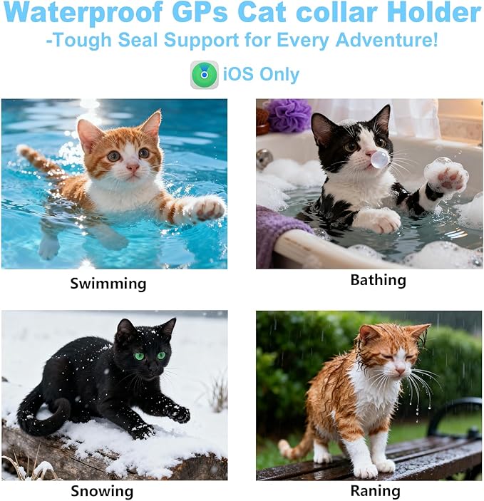 Air Tag Cat Collar, Waterproof Cat Air Tag Collar, Breakaway Buckle Kitten Collars Tracker Finder for Cats, Kittens(9-13inch), Lightweight & Reflective Collars Work with Apple Find My(iOS Only)
