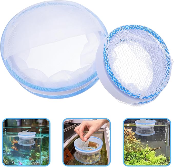 Aquarium Fish Breeding Box and Hatchery Tank, Nylon Mesh Floating Isolation Chamber with Feeding Ports for Guppy and Small Fish Fry Separation