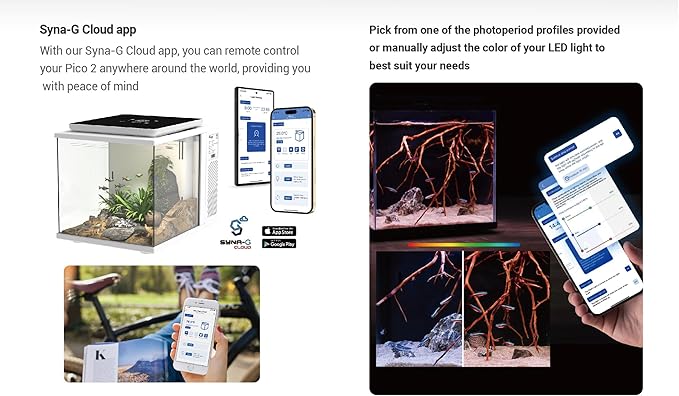 Maxspect Pico Cube Desktop Wi-Fi Enabled 2 Gallon Smart Aquarium Kit - Includes LED Lights, Heater, Filtration & Media - Black Finish