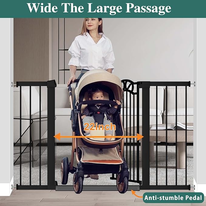Fairy Baby 29.5"-40.5" Extra Wide Baby Gate, Pressure Mount Long Dog Gates for House Stairs Doorways, Auto Close Metal Safety Child Gate with Door No Drilling, Tension Pet Gate Indoor, Black