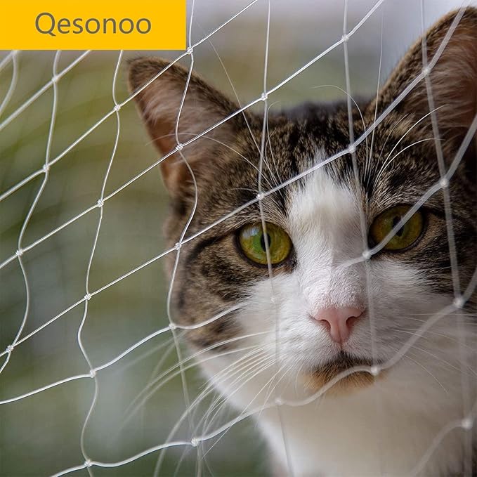 Cat Anti-Fall Fence Net - Transparent Nylon Pet Mesh Fence for Balcony, Window & Stairs (10 x 26ft/3 x 8 Meters)