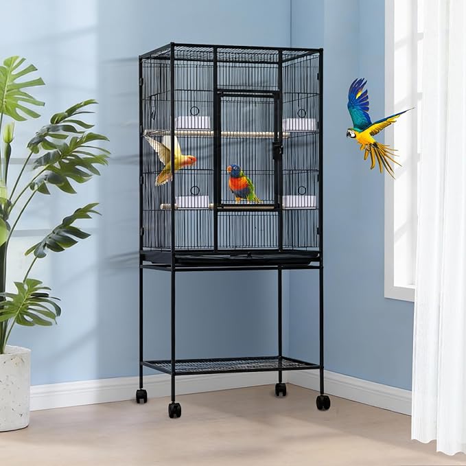 GarveeHome 54" H Large Bird Cage, Bird Cage with Rolling Storage Stands, Feed Bowls, Wide Tall Parrot Cage for Parakeets, Conures, Cockatiel, Cockatoo