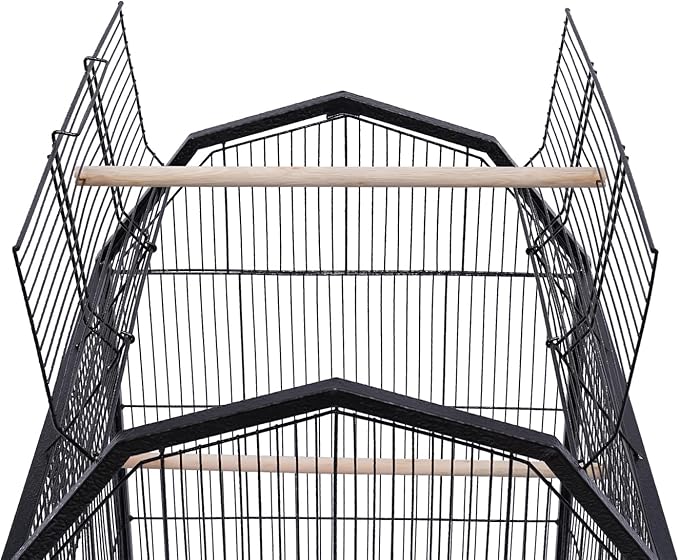 Parakeet Bird Cage 36.9 Inch Wrought Iron Flight Bird Cage Pet Bird Flight Cages with 4 Universal Wheels 3 Standing Poles Rolling Stand Bird Playground