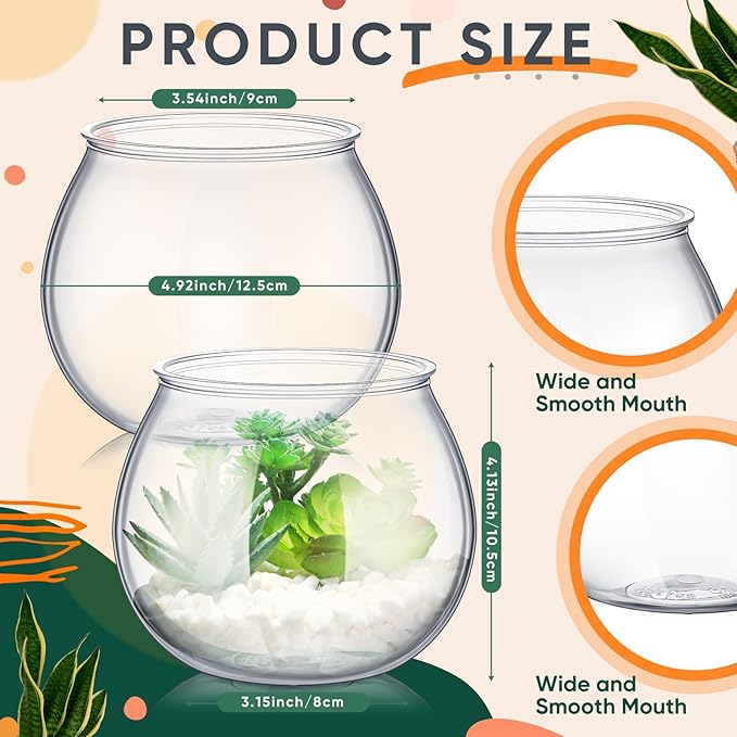 12 Pcs Plastic Fish Bowls for Centerpieces 27 oz Clear Fish Bowl for Drinks Unbreakable Heavy Duty Round Vase for Table Centerpieces Wedding Event Home Decor