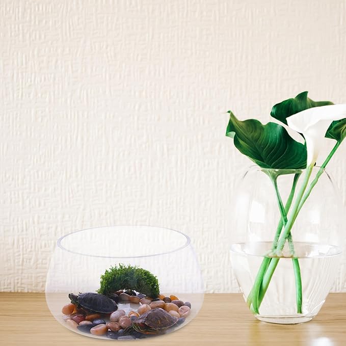 Small Round Glass Fish Bowl Aquarium Thickened Glass Terrarium Vase for Desktop Hydroponic Plants and Goldfish, 20cm Turtle Tank for Home Micro Landscape