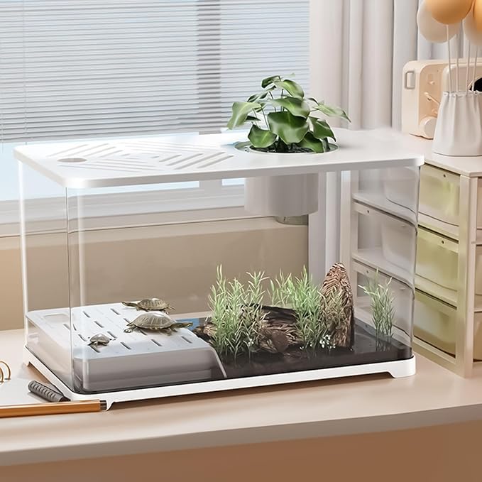 Fish Tank – Aquarium Starter Kit | Large Panoramic HD Aquarium with Turtle Resting Platformz, Modern Water Container for Guppy, Betta, Shrimp, Jellyfish, Small Fish, Home Office Apartment Décor, Easy