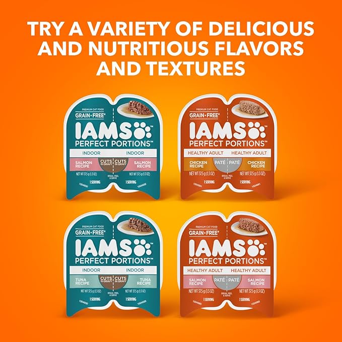 IAMS Perfect Portions Sensitive Digestion & Skin Wet Cat Food Pate, Healthy Adult Grain Free Pate, Chicken and Tuna Recipe, 2.6 oz. (24 Twin Packs)