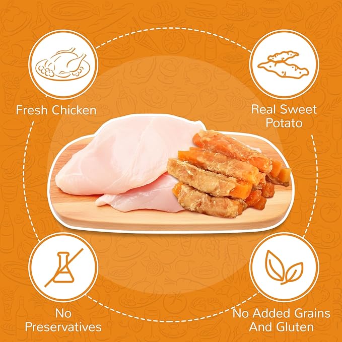 PAWUP Dog Treats Chicken Jerky Wrapped Sweet Potato, Natural Ingredients w/Taurine, Grain Free Dog Treats, 12.5 oz
