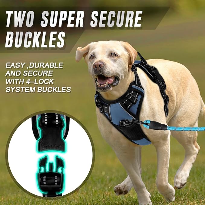 BARKBAY No Pull Dog Harness Front Clip Heavy Duty Reflective Easy Control Handle for Large Dog Walking(Navy,L)