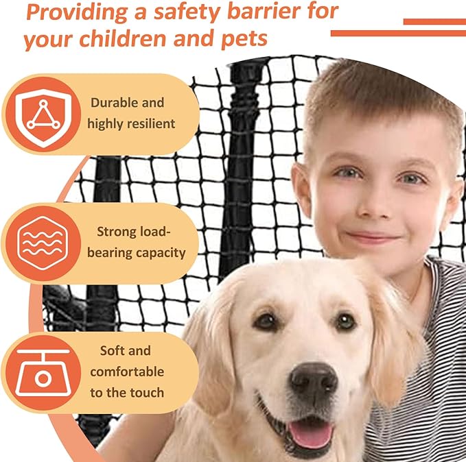 Safety Rope Net for Kids, Nylon Knotless Fence Net for Stairway Balcony Guard, Outdoor Terrace Decoration Pet Anti-Fall Rope Netting(Size:0.5Mx6M（1.64FTx19.68FT）,Color:Black)