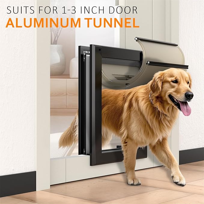 [Classicmacher] Heavy Duty Dog Door with Double Sliding Lock Panel, Aluminum Large Doggie Door for Exterior Door, Magnetic Double Flaps Dog Door for L arge and Medium Dog Up to 100 Lbs (Large,Black)