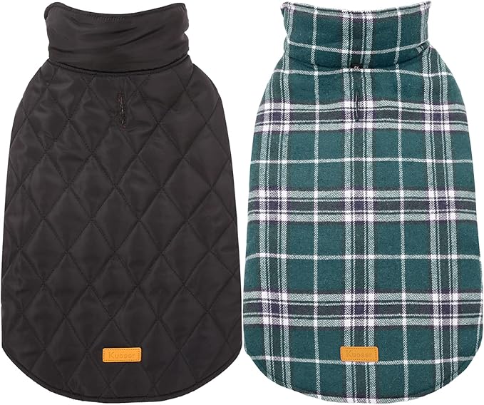 Kuoser Warm Dog Coat, Waterproof Dog Jacket for Extra Large Dogs, Adjustable Durable XXL Doggie Winter Coat Reversible Puppy Cold Weather Apparel from Small to Large Breed, Green XXL