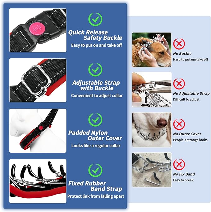 Martingale No Pull Dog Collar, Heavy Duty Nylon With Buckle, Adjustable Anti Pull Reflective Slip for Large Medium Small Dog Training Walking S Red