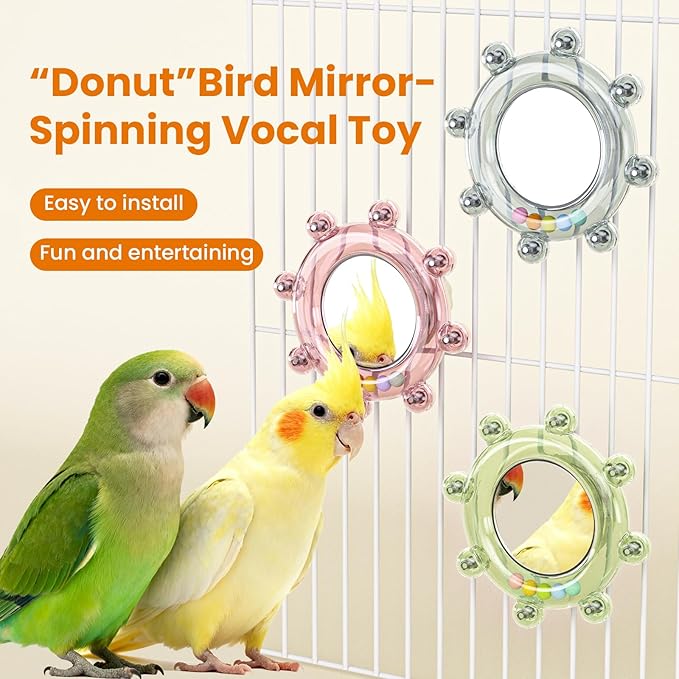 Bird Mirror Toys for Cage,Parakeet Rotating Sound Wheel Toy,Budgie Training Colorful Interactive Chew Toys for Canaries Lovebirds Conures Cockatiels cage Accessories (2, Blue)