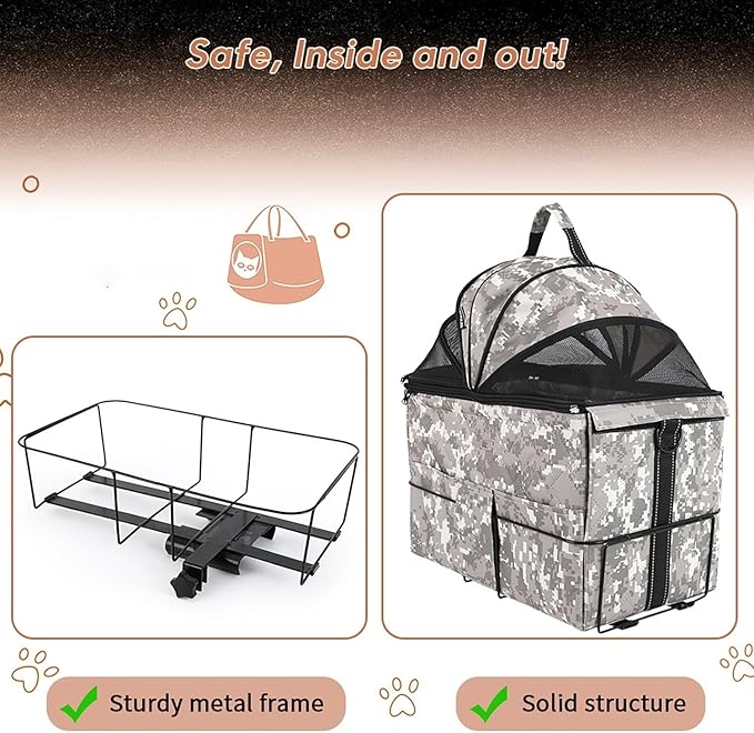 Pet Bicycle Carrier with Steel Frame, Waterproof Pet Carrier for Small Dogs and Cats, Comfortable Mesh Window
