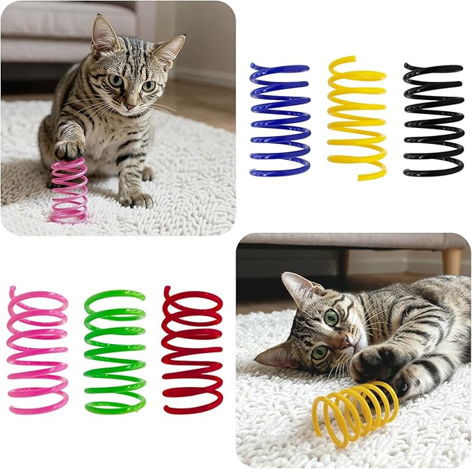 AGYM 6Colors Plastic Spring Cat Toys, 30 Pack Spiral Springs for Indoor Cats to Swat, Bite, Hunt, Interactive Toys for Cats and Kittens