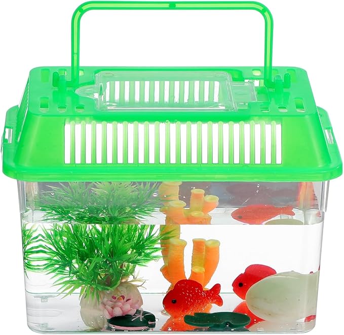 Mini Fish Tank Portable Plastic Aquarium with Lid Handheld Clear Fish Bowl for Goldfish Turtle Small Aquatic Pets Easy to Clean and Carry