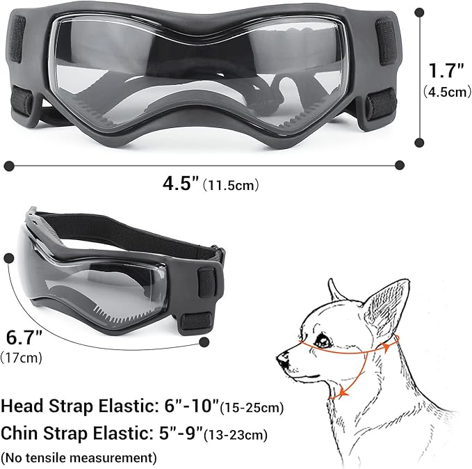 NAMSAN Dog Goggles Small Breeds, UV Protection Pet Sunglasses for Puppy, Windproof Dust-Proof, Adjustable Elastic Straps, Outdoor Driving Driving Cycling Small Dog Eye Protection, Black