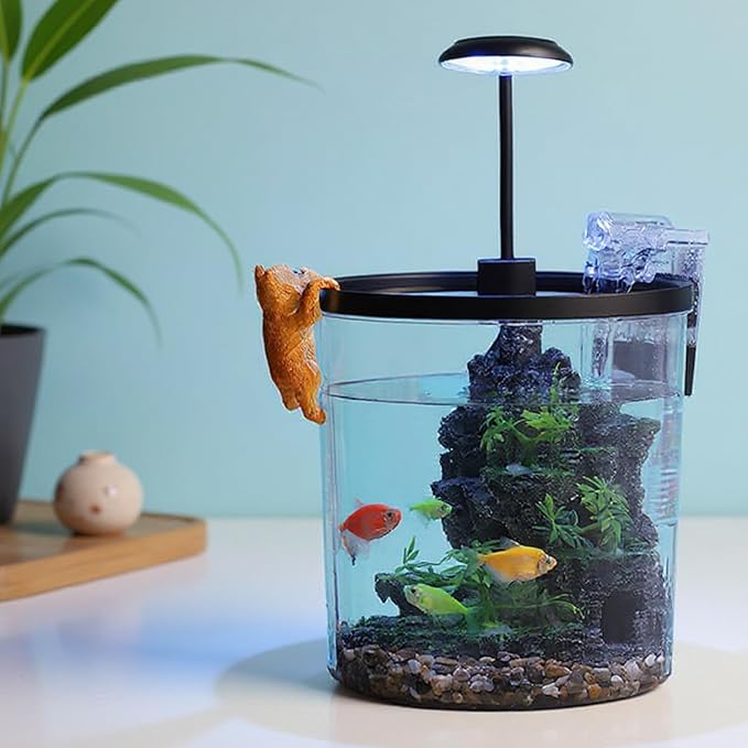 GarveeLife Small Fish Tank, Betta Fish Tank kit with LED Light, Oxygen Generator, Fish Tank Starter Kits for Beta,Goldfish (Black, 1.5 Gallon)