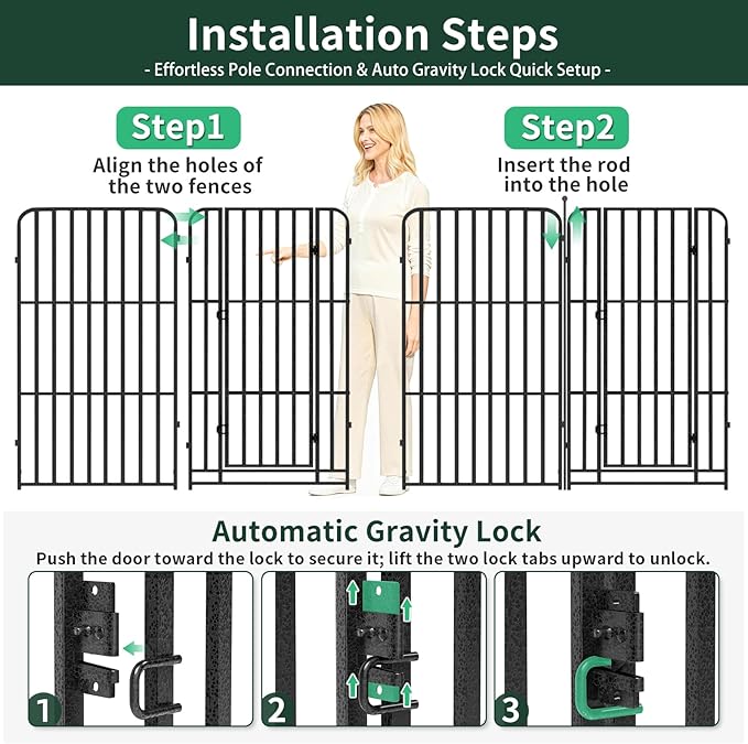 Metal Dog Playpen 47" 24 Panels with 2 Doors for Medium Large Dogs, Indoor Outdoor Exercise Pen for Yard RV Camping, Thickened Steel Tube, Gravity Lock & Ball Head Iron Rods