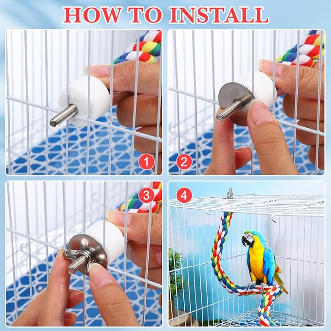 Colorful Bird Rope Perch Stand, Birdcage Swing Spiral Toys, Bird Climbing Standing Bungee Rope Perches Chew Toys Cage Accessories for Cockatiels Parrots Birds (24 inch /60 cm)
