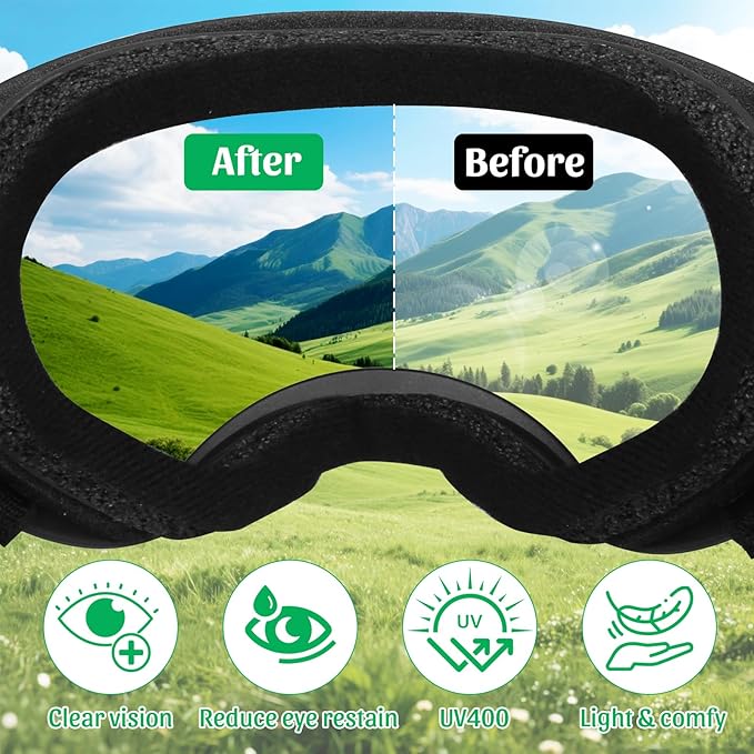 Middle Dog Goggles UV Protection, Dog Sunglasses Transparent Lens, Windproof Anti-Fog Snowproof, for Dogs Eyes Protection,Suitable for Medium-Large Dog Outdoor, Black Box