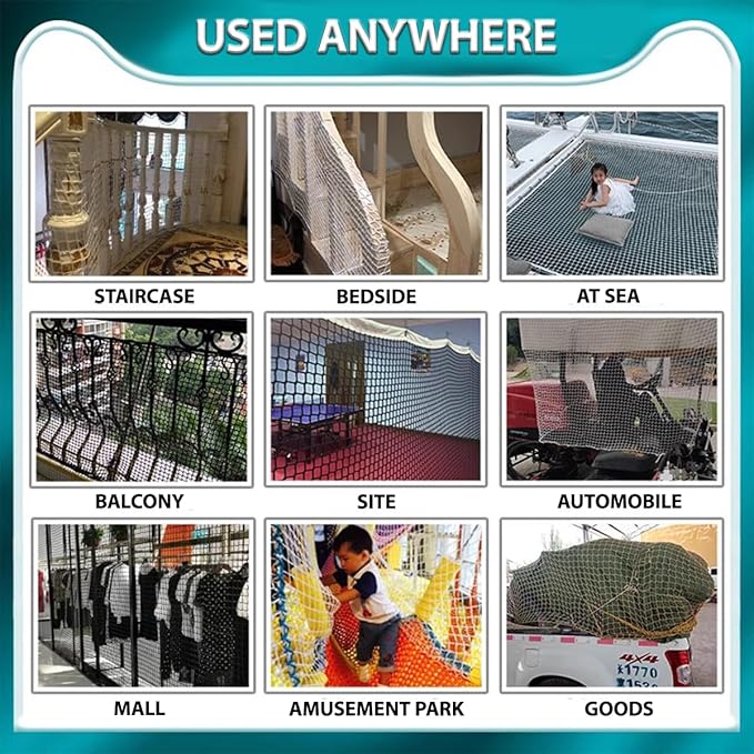 Safety Rope Net for Kids,Knotless Fence Net for Balcony Stairway Guard,Outdoor Terrace Decoration Pet Anti-Fall Rope Netting,Baseball Sports Netting(Size:0.5M*4M(1.64FT*13.12FT),Color:White)