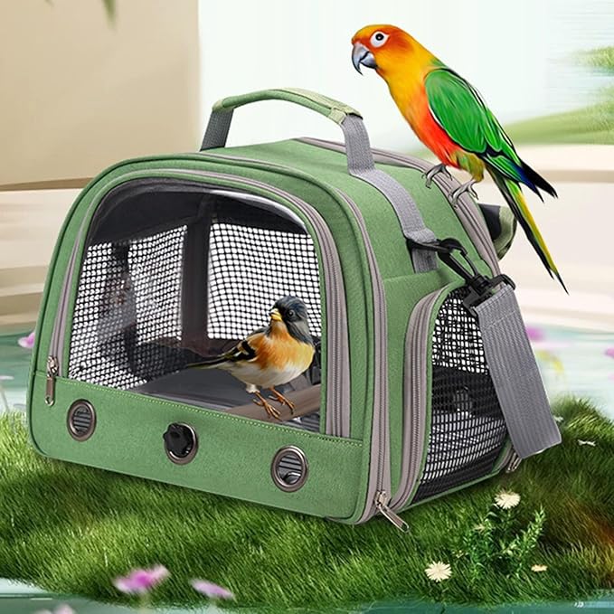 Bird Traval Carrier Cage, Bird Carrier with Seat Belt, Multifunctional Small Animal Backpack, Pet Transparent Breathable Carriers for Small Birds Parrots (Grey)