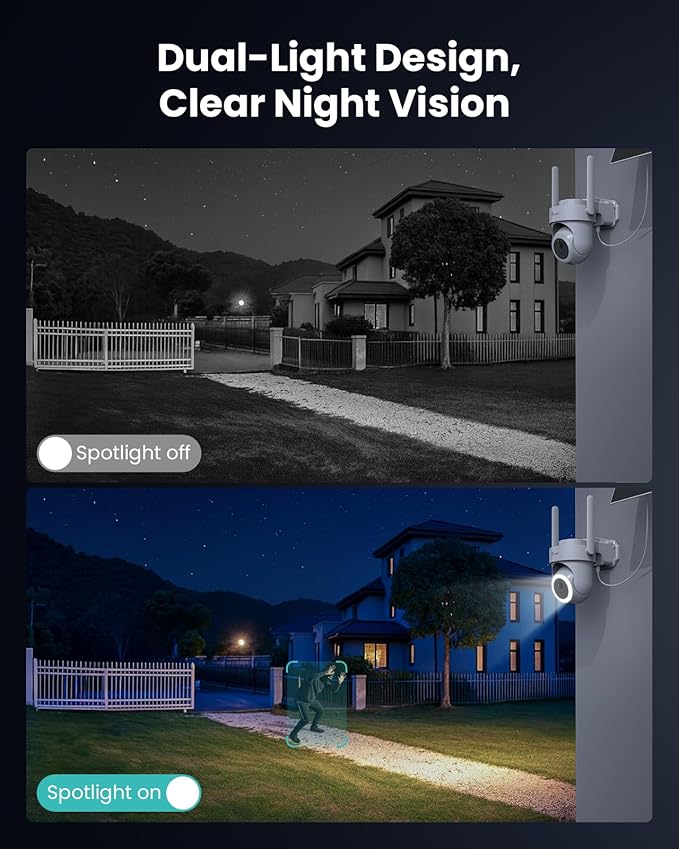 4K Security Cameras Wireless Outdoor, Solar Cameras for Home Security Battery-Powered, 360° Pan & Tilt, 3MP Color Night Vision, Two-Way Audio, Compatible with Alexa