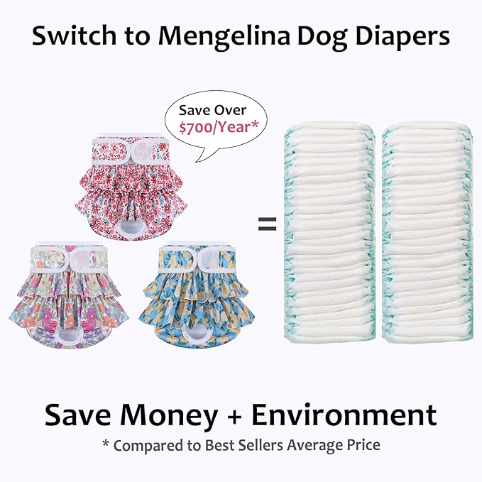 Washable Dog Diapers Female 3 Pack Reusable Highly Absorbent Doggie Diapers, Flexible Doggy Diapers Female Durable Leak-Proof Diapers for Dog Period Heat Incontinence Potty Training, Medium