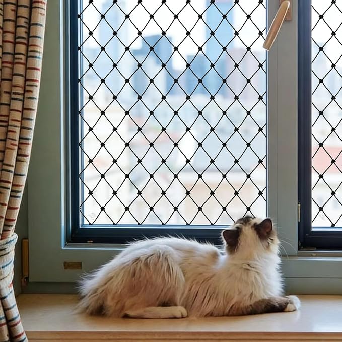 Cat Balcony Netting, Large Cat Net Pet Anti-Fall Safety Netting,Tear-Resistant, Thickened Nylon Dogs Cats Climbing Net, Pet Mesh Fence for Balcony, Stair, Window, Outdoors (10x6.6ft)