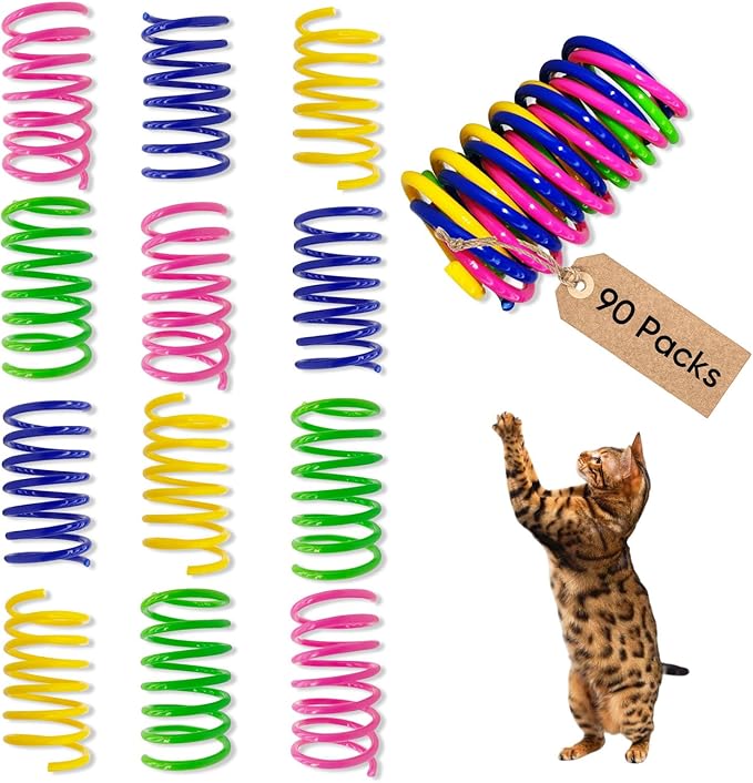 AGYM Cat Spring Toys 90 Packs for Indoor Cats, Durable Plastic Spring Coils Attract Cats to Swat, Bite, Hunt, Interactive Spring Toys for Kittens