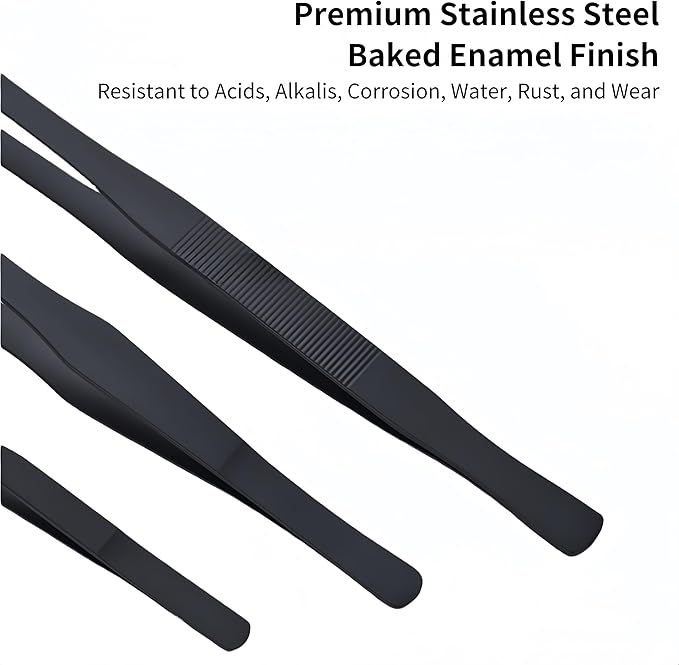 Stainless Steel Long Reptile Feeding Tweezer Set,2pcs/Pack,11''/15''/19'' Feeding Tongs,Thickened Non-Slip Handle with Straight & Curved Tips for Aquariums, Turtles, Lizards (2pcs-11'')