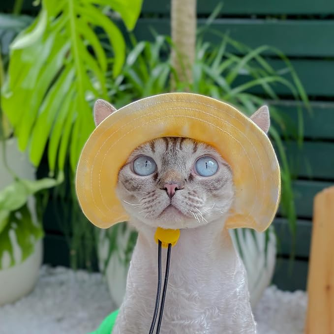Pet hat with Ear Holes Sunscreen Baseball Cap Suitable for Small and Medium-Sized Dogs Outdoor Climbing hat in Summer Pet Products (Yellow, Large)