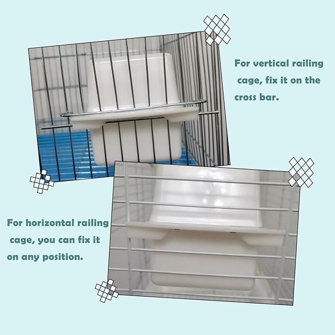 IBWell 2 Pack Clear Water Bowl and Food Container - Bird Cage Feeder With Perch for Parakeets - No Mess Design