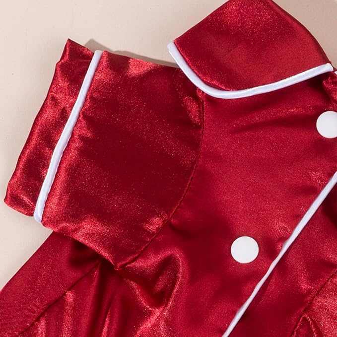 Cat Puppy Costume Elegant Satin Pajamas with Bow Headband 2PCs Set Pet Sleepwear Cute Pet Outfit Cosplay Partywear Photoshoots (red Set,Medium)