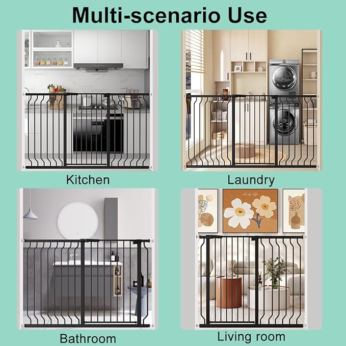 ALLAIBB White 40.55" Extra Tall Wide 57.48-74.4" Baby Gate Pressure Mounted Walk Through Child Kids Safety Toddler Tension Pet Dog Gates with Extension for Doorways Kitchen