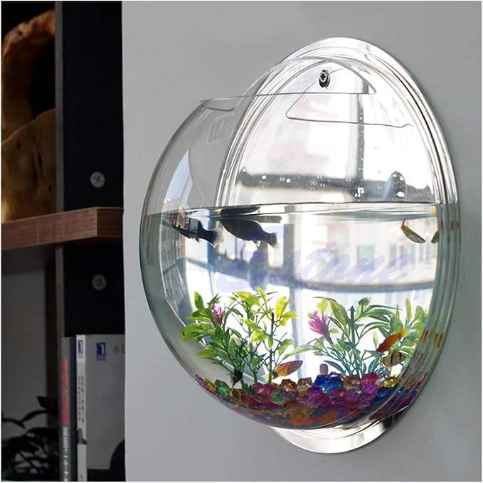 Wall-Mounted Acrylic Fish Bowl - Transparent Hanging Fish Tank & Planter for Home and Office Decor(Mirror)