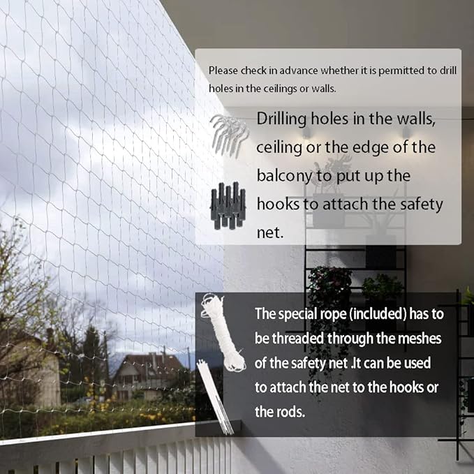 Cat Balcony Net Cat Netting Balcony Rail Net Cat PET Balcony Anti Fall Netting Cat Fence Nets Transparent Nylon Pet Mesh Fence Anti Fall Netting for Balcony Window Stairs (10 * 13ft, White)