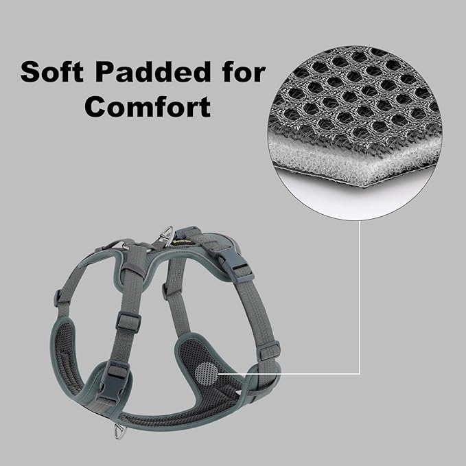 Plutus Pet No Pull Dog Harness, Release at Neck, Soft Padded, Reflective Adjustable Dog Vest Harness for Small, Medium, Large Dogs(Gray, XS)