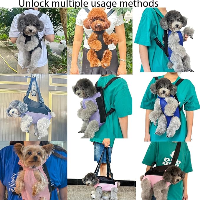 Pet Dog Carrier Backpack, Portable Breathable Mesh Chest Carrier, Polyester Woven Double Shoulder Pet Bag for Outdoor Adventures (Pink, Small)
